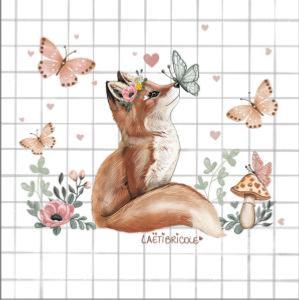 Coupon carré pour doudou plat renard à carreaux