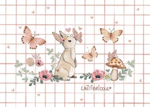 Carte canson carreaux "Lapin debout et papillons"