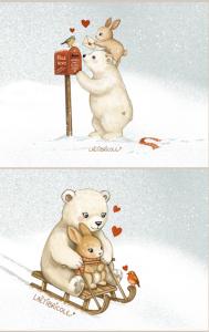 Pochette hiver ours et lapin sur la luge et à la boite aux lettres PETIT format