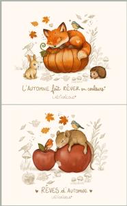 Coupon pochette renard sur sa citrouille et campagnole sur sa pomme