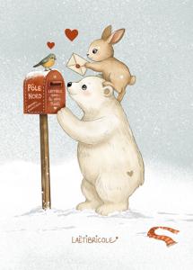 Carte canson l'ours et le lapin postent leur lettre au Père Noël