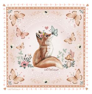 Coupon carré pour doudou plat renard fond rose
