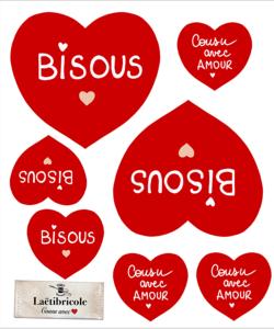 Planche d'étiquettes coeurs rouge simili cuir