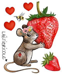 Transfert souris des champs et sa fraise
