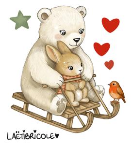 Transfert l'ours et son lapin sur la luge